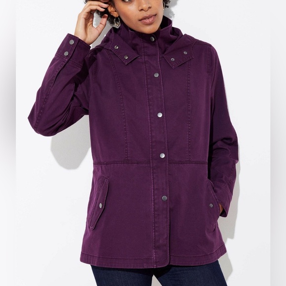 LOFT Utility Hooded Field Jacket Bordeaux Grape Size M - Picture 1 of 6
